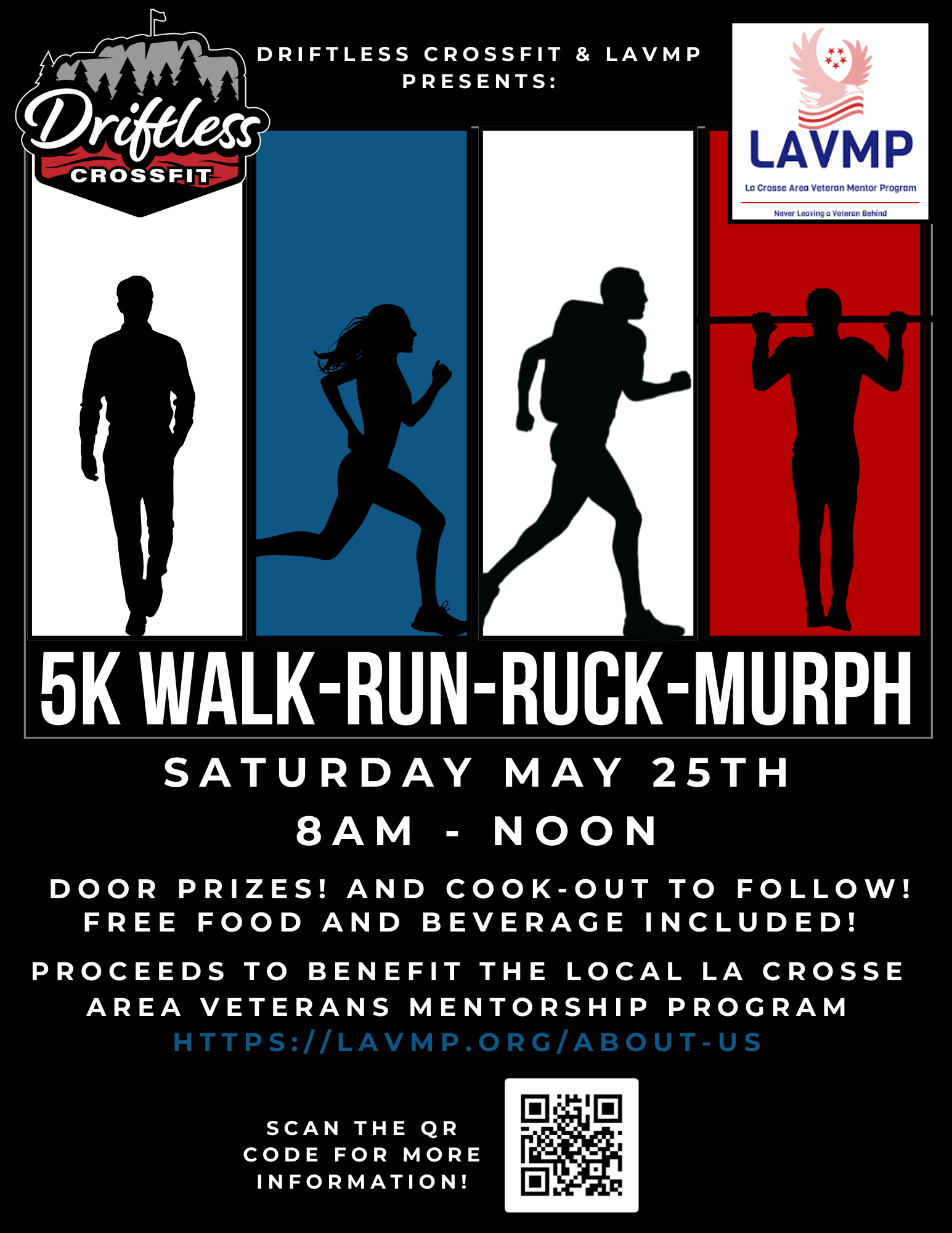 Door prizes and cook-out to follow. Free food and beverage included. Proceeds to benefit the local la crosse area veterans mentorship program. Learn more at lavmp.org/about-us